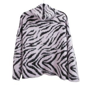 H&M Pink Zebra Pattern Fuzzy Turtleneck Sweater